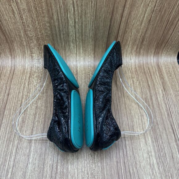 Tieks by Gavrieli Women Size 10 Foldable Ballet Flats Obsidian Black Croc Patent - Picture 5 of 16